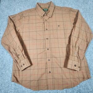 Orvis Mens XL‎ Classic Fit Brown Windowpane Plaid Cotton Button Down Shirt L/S